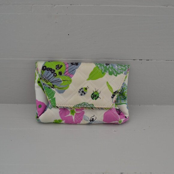 Vera Bradley White Pink Green Casey Sateen Wallet Clutch Limited Edition - Picture 1 of 6